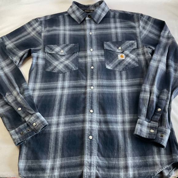 CARHARTT MENS RUGGED FLEX PLAID LONG-SLEEVED SNAP FRONT FLANNEL SHIRT EUC SMALL - Picture 2 of 13